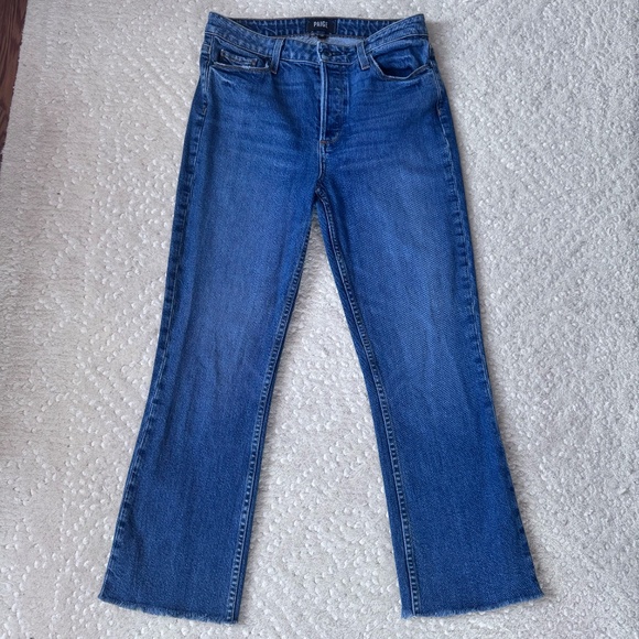 PAIGE Denim - PAIGE Colette Crop Flare Jeans 28 High Rise Button Fly Raw Hem Cropped Denim
